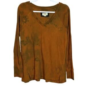 Maeve by Anthropologie Pearson V Neck Waffle Knit Long Sleeve Tie Dye Top Size S